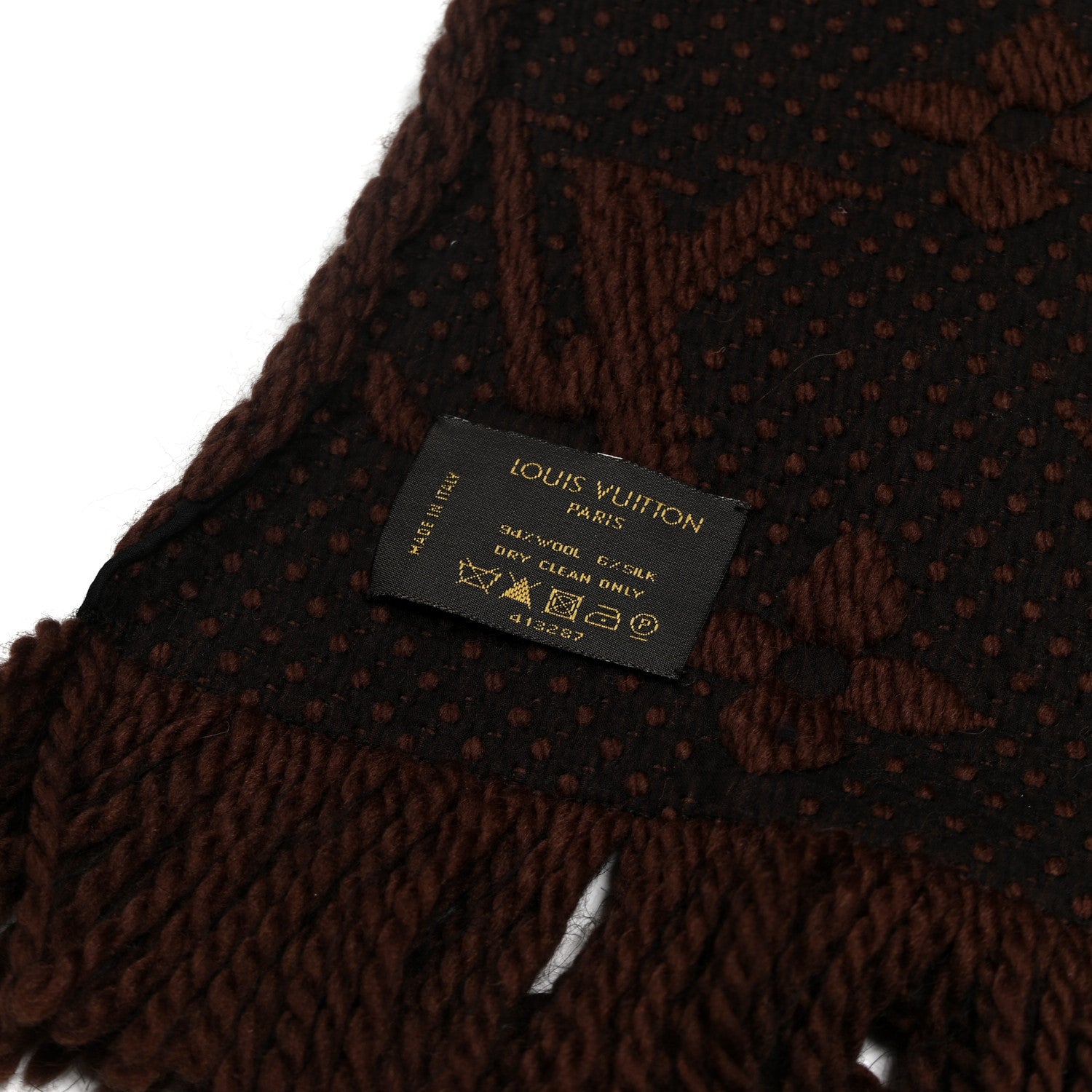 Louis Vuitton Wool Silk Logomania Scarf Marron 3 of 3