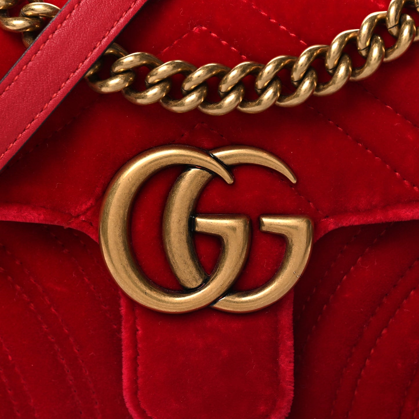 Velvet Matelasse Mini GG Marmont Shoulder Bag Hibiscus Red