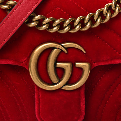 Gucci Velvet Matelasse Mini GG Marmont Shoulder Bag Hibiscus Red 8 of 10