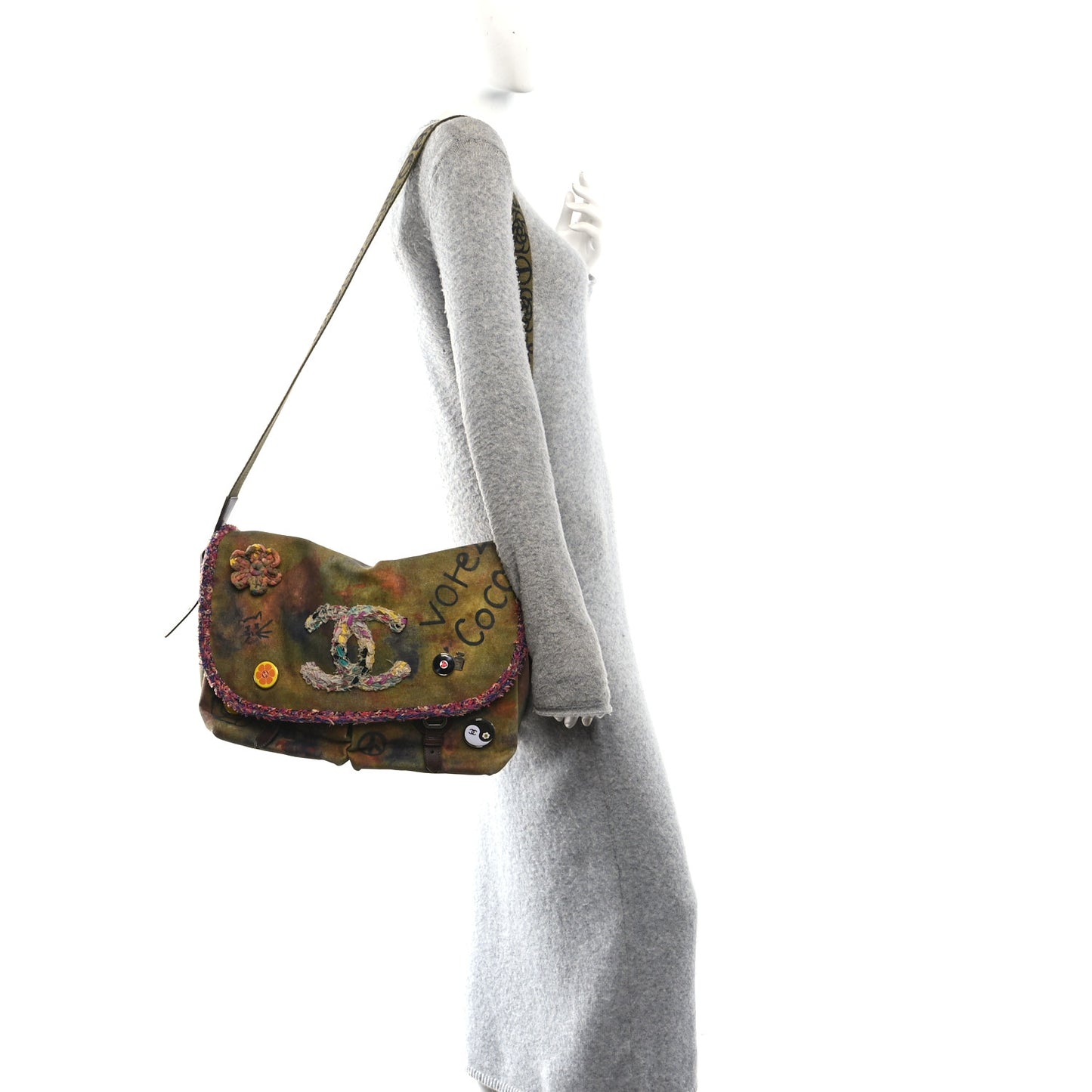 Washed Toile Large Graffiti On The Pavements Messenger Khaki Multicolor