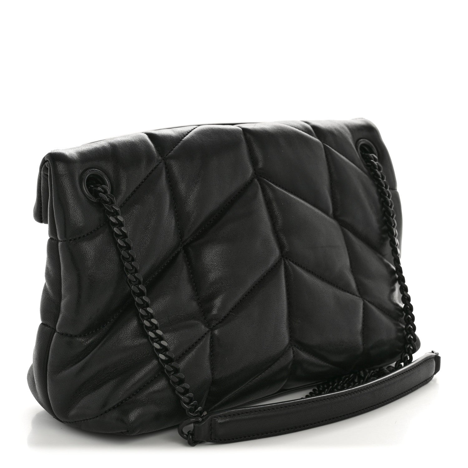 Saint Laurent Lambskin Quilted Monogram Monochrome Small Loulou Puffer Chain Satchel Black 4 of 15