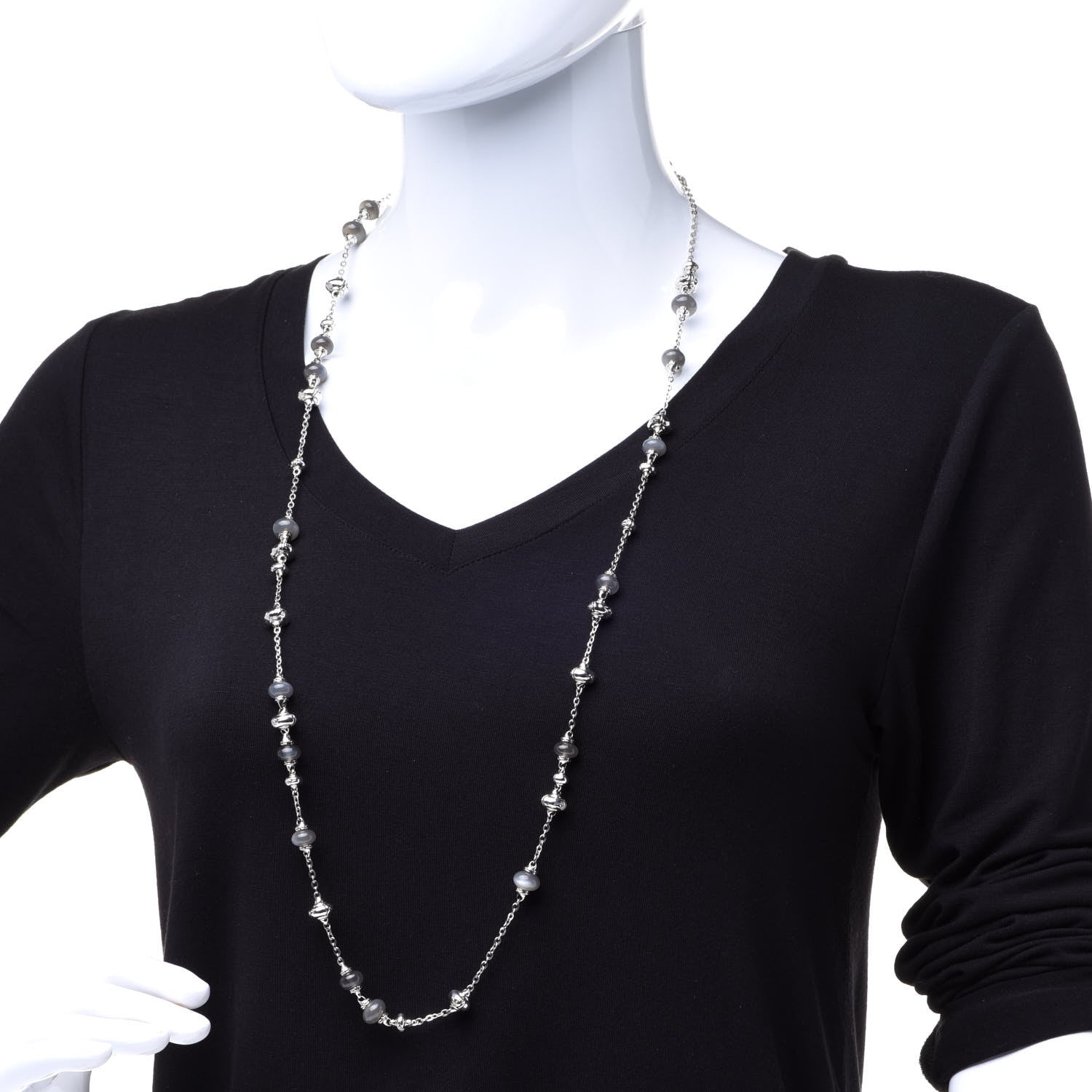 John Hardy Sterling Silver Moonstone Bamboo Sautoir Station Necklace 2 of 4