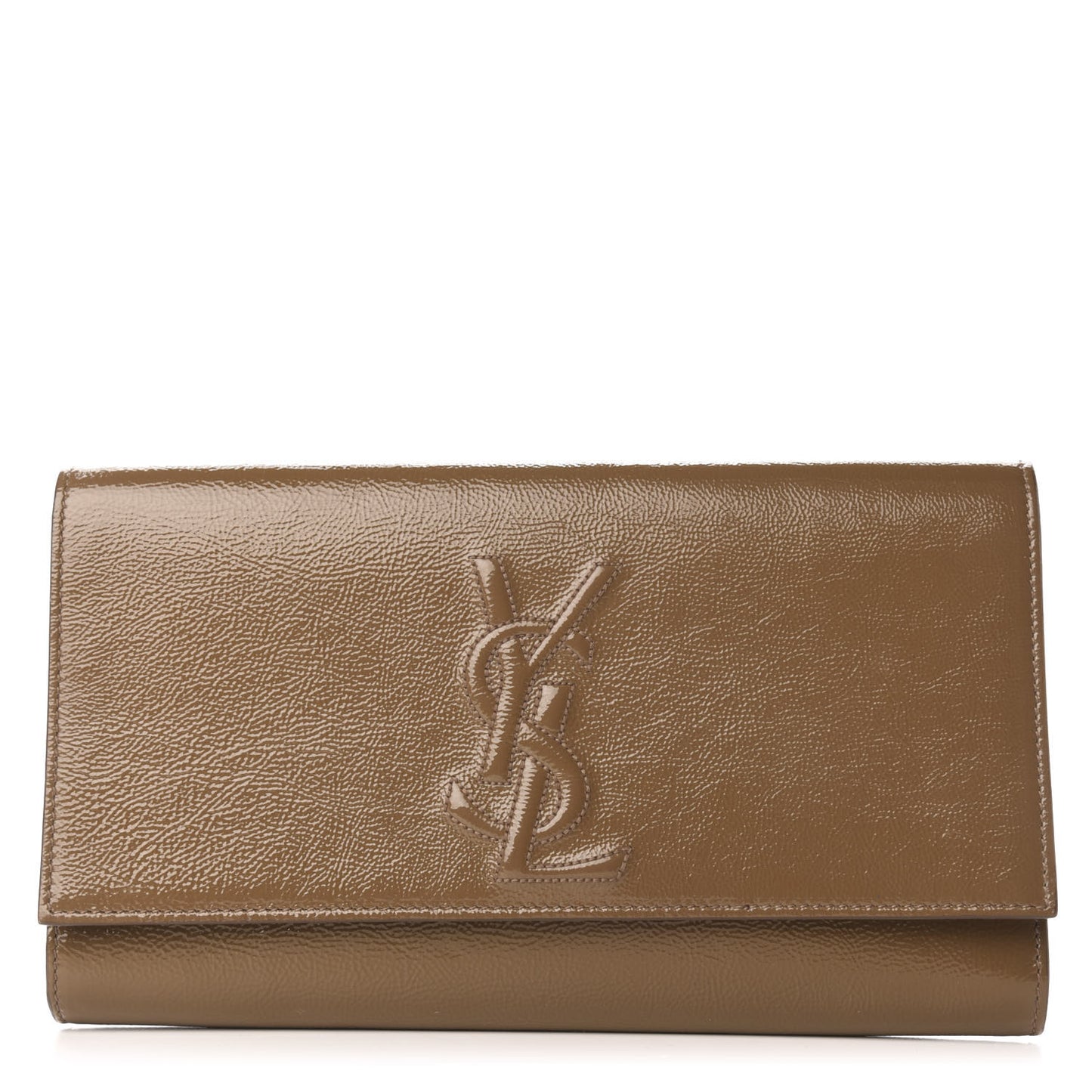 Textured Patent Calfskin Large Belle De Jour Clutch Tobacco