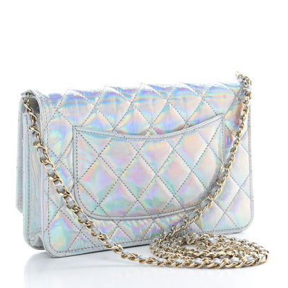 Chanel Iridescent Goatskin Quilted Wallet On Chain WOC Silver 3 of 12