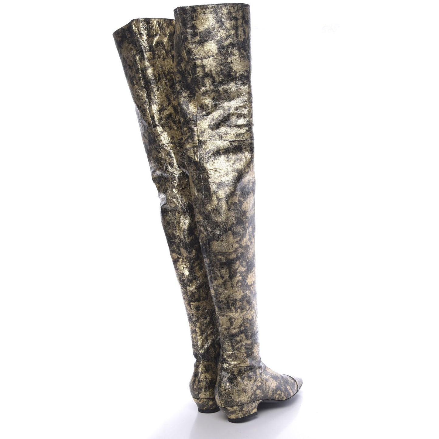 Metallic Lambskin Over the Knee Boots 37 Gold Black
