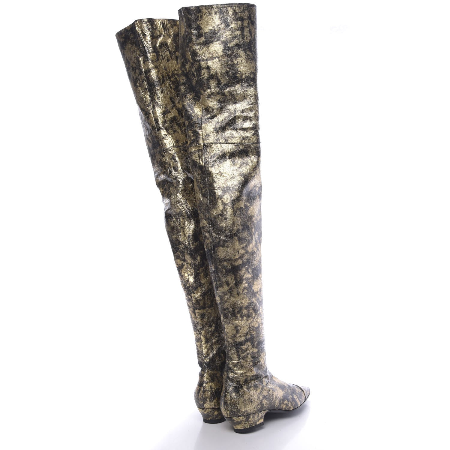 Chanel Metallic Lambskin Over the Knee Boots 37 Gold Black 4 of 8