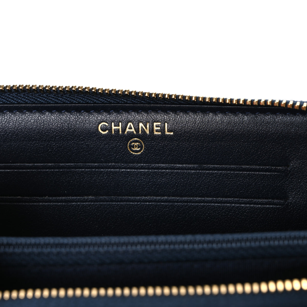Chanel Lurex Canvas Medium Deauville Zip Around Wallet Navy Blue Gold 6 of 9