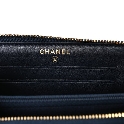 Chanel Lurex Canvas Medium Deauville Zip Around Wallet Navy Blue Gold 6 of 9