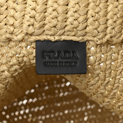 Prada Yarn Raffia Effect Crochet Embroidered Logo Tote Naturale 6 of 10