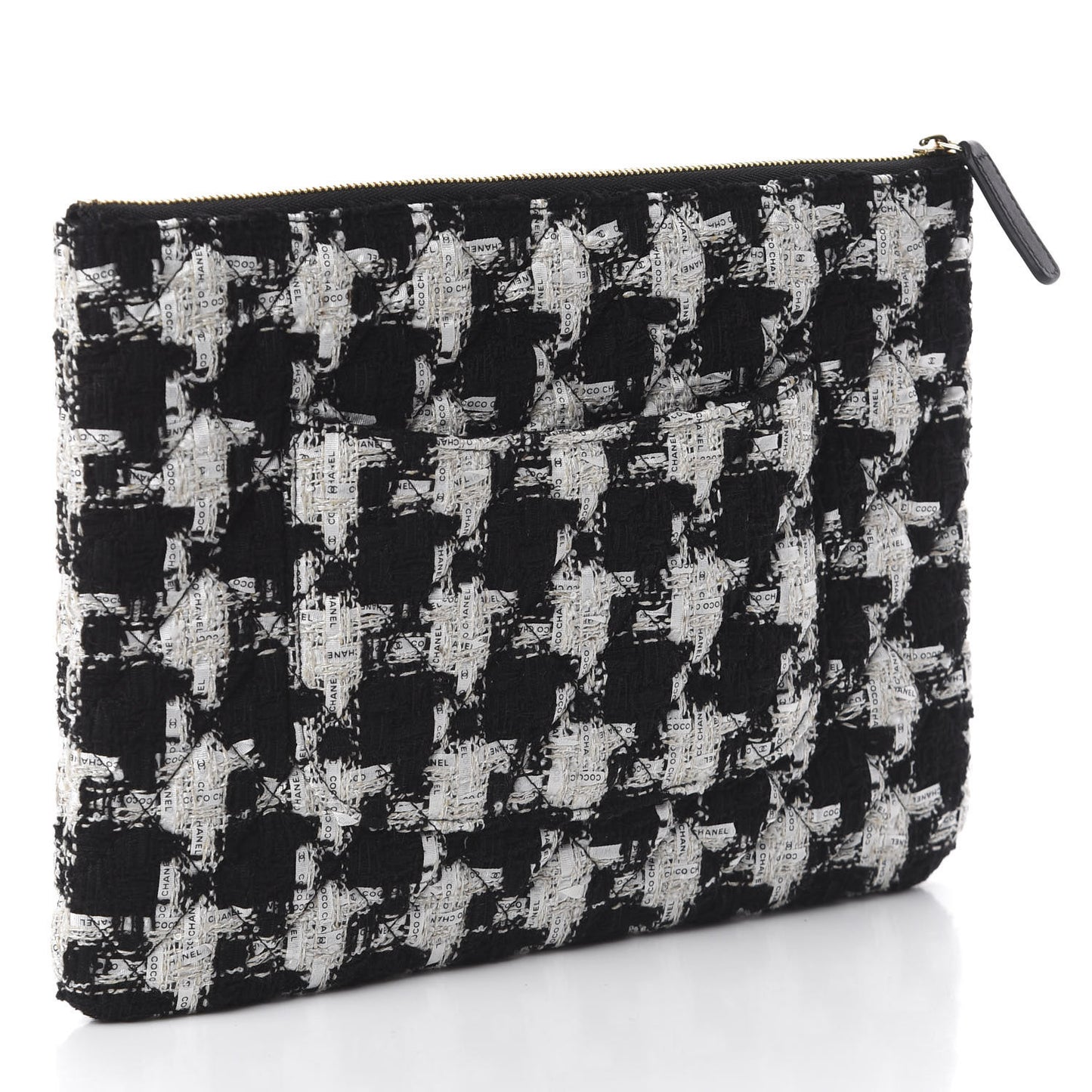 Tweed Quilted Medium Cosmetic Pouch Black Ecru White