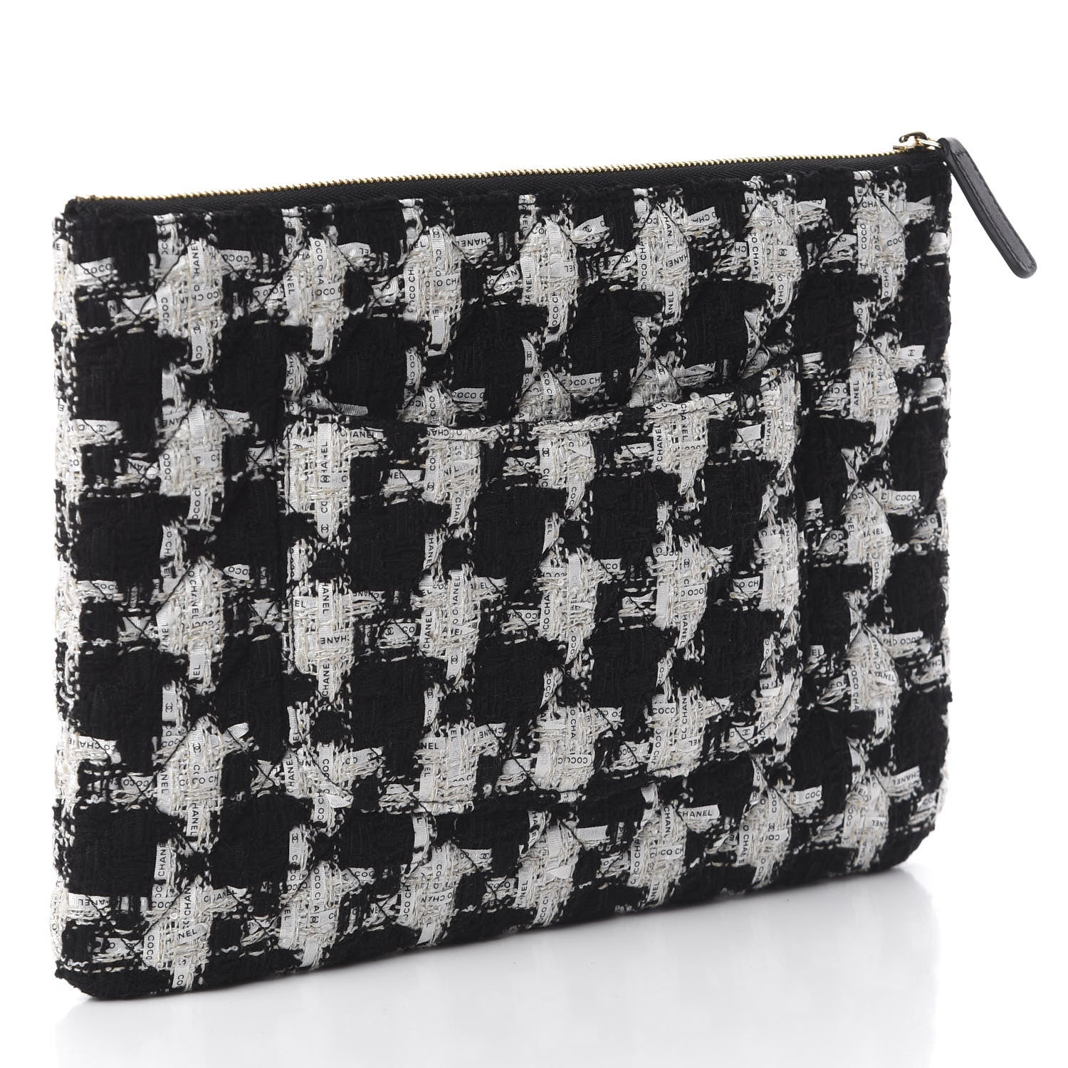 Chanel Tweed Quilted Medium Cosmetic Pouch Black Ecru White 2 of 7