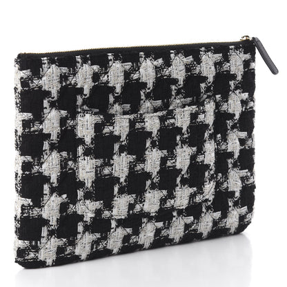 Chanel Tweed Quilted Medium Cosmetic Pouch Black Ecru White 2 of 7