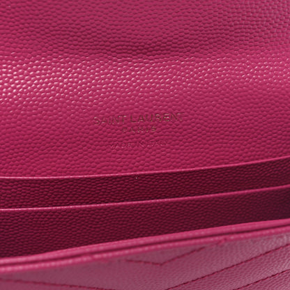 Saint Laurent Grain De Poudre Matelasse Chevron Small Monogram Envelope Wallet Bubblegum 6 of 7