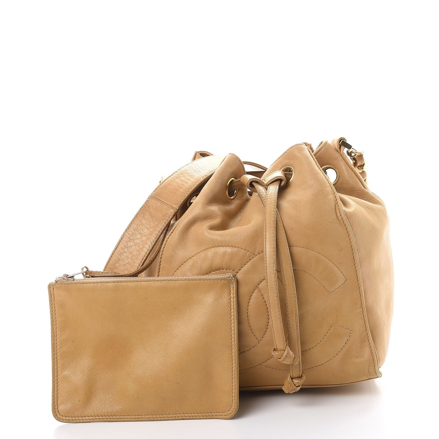 Lambskin CC Drawstring Bag Beige