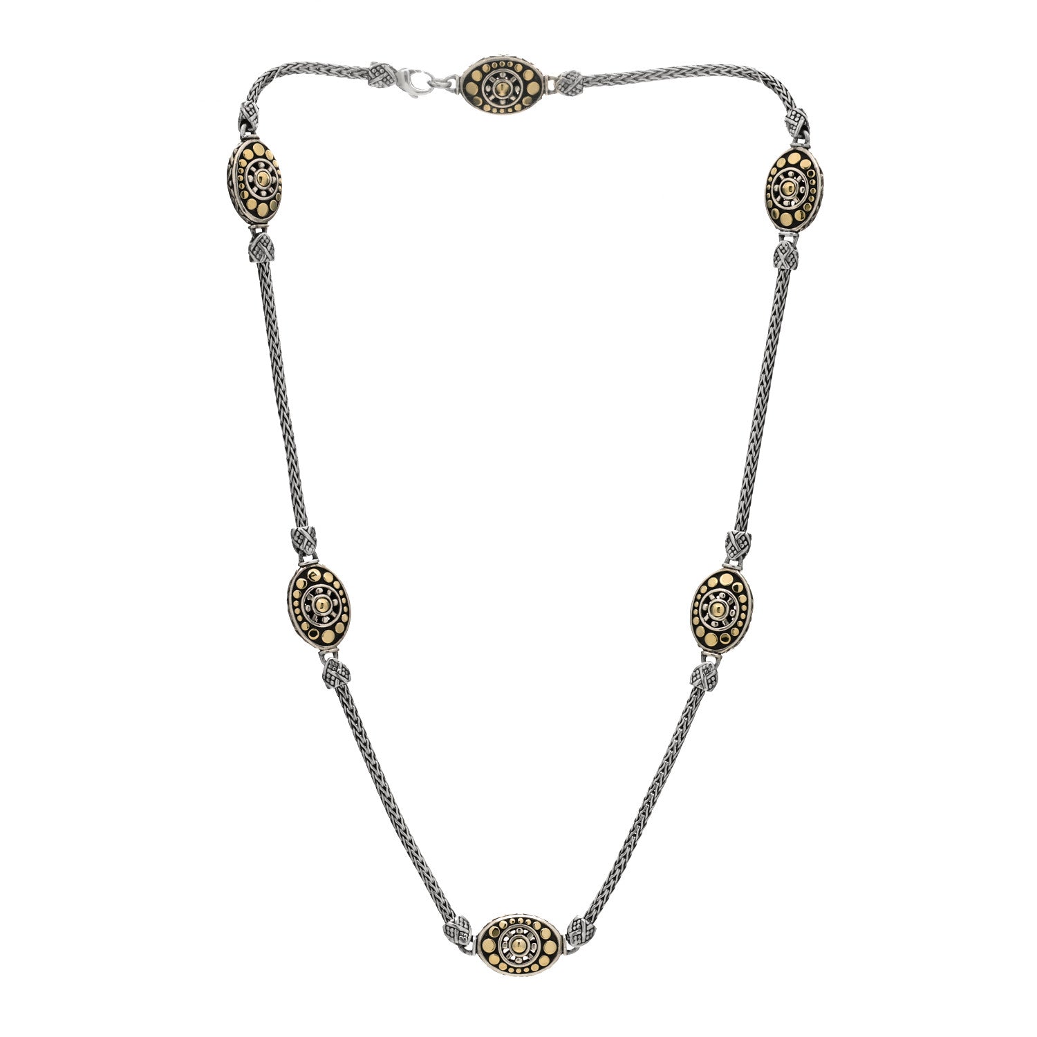 John Hardy Sterling Silver 18K Yellow Gold Jaisalmer Dot Oval Station Sautoir Necklace 2 of 3