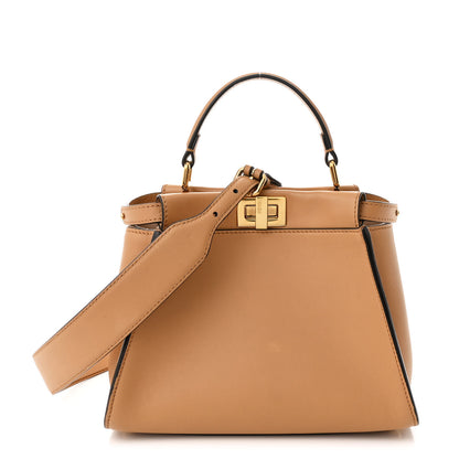 Fendi Vitello Seta Canvas FF Embroidered Mini Peekaboo Iconic Satchel Miele Scuro Poudre 1 of 11