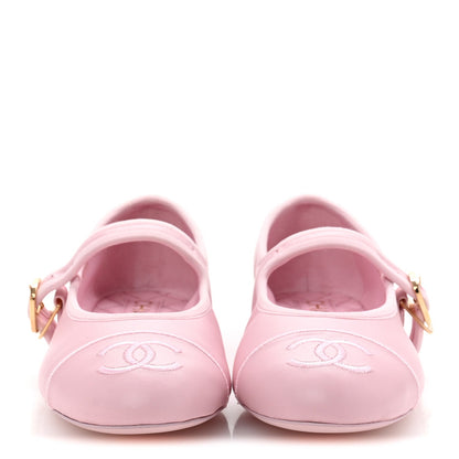Chanel Lambskin Mary Jane Flats 37.5 Light Pink 3 of 10