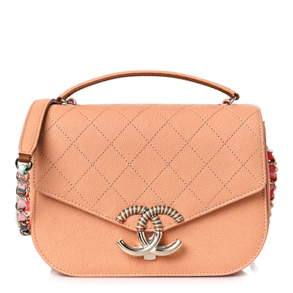 Chanel Grained Calfskin Quilted Small Cuba Top Handle Flap Coral 1 of 10