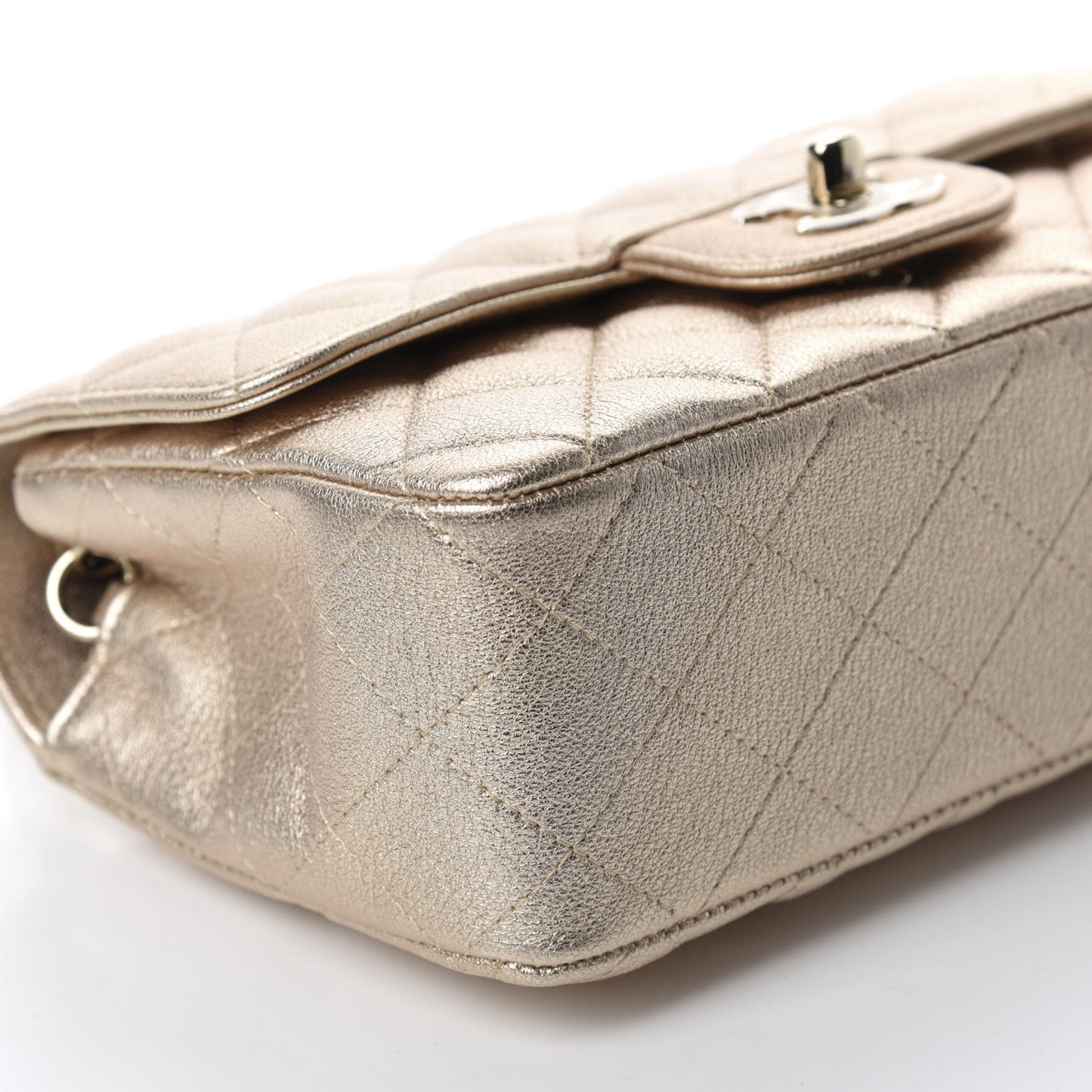 Metallic Lambskin Quilted Mini Rectangular Flap Gold