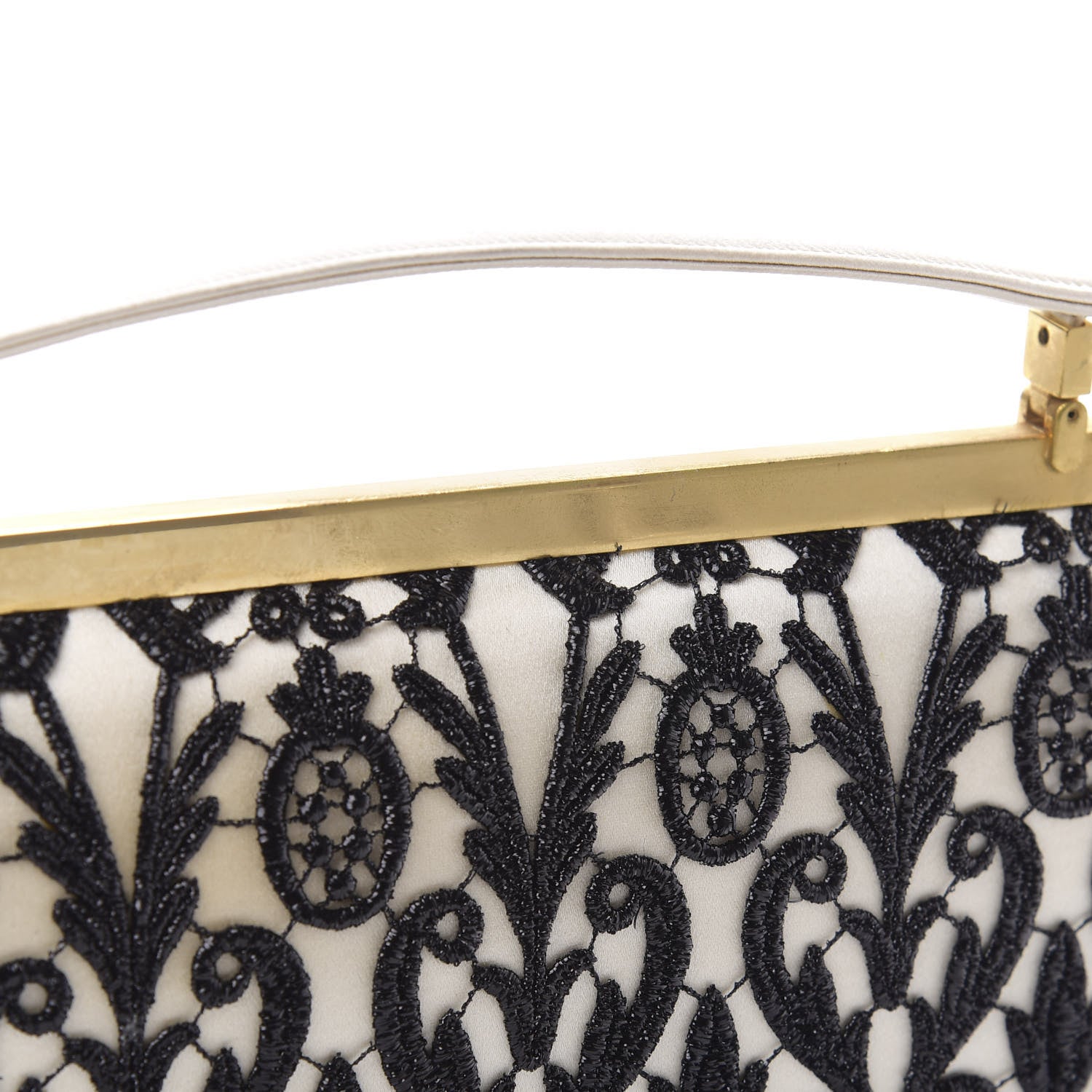 Judith Leiber Satin Lace Clutch Ivory Black 11 of 12