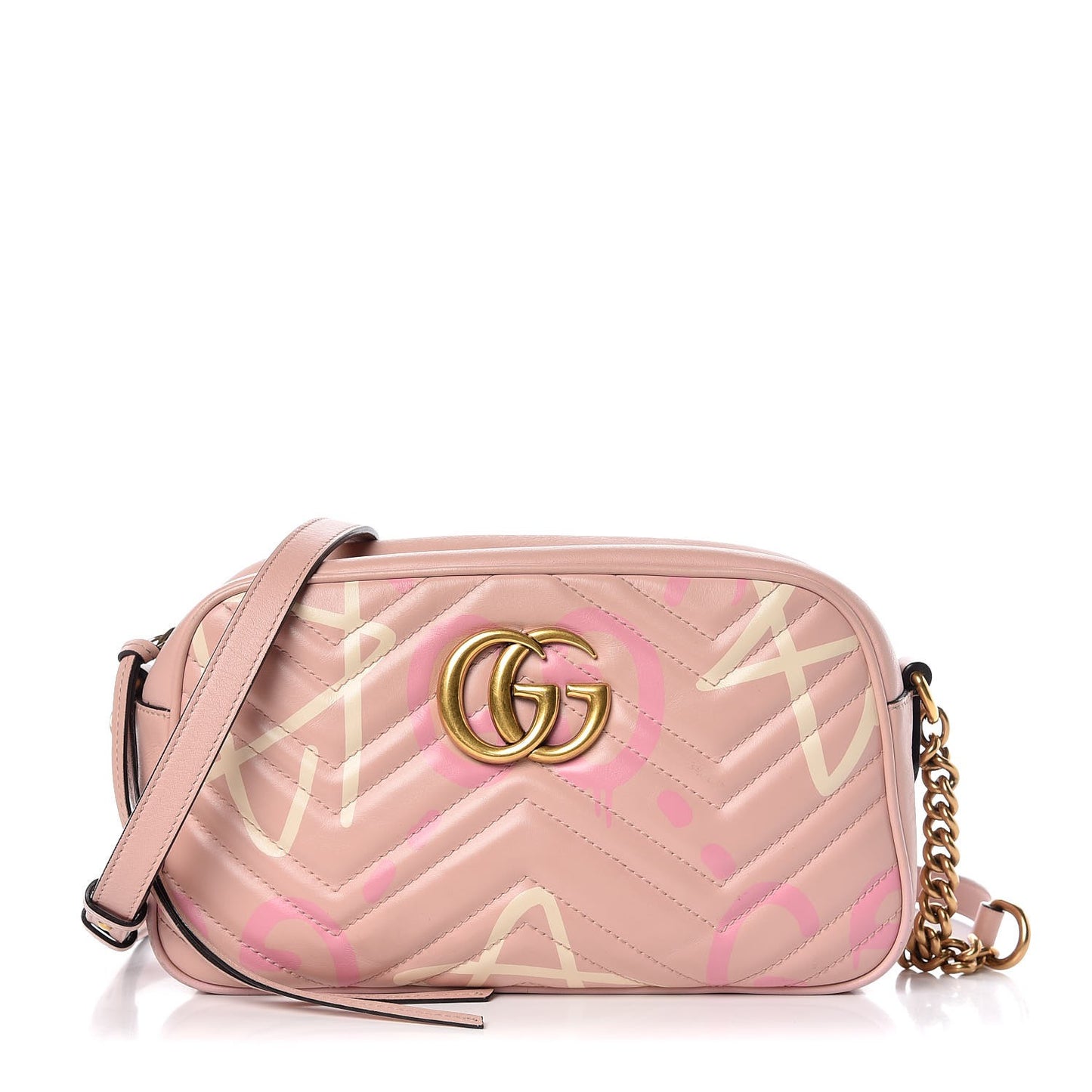 Calfskin Matelasse GucciGhost Small GG Marmont Chain Shoulder Bag Perfect Pink Rosa Ivory