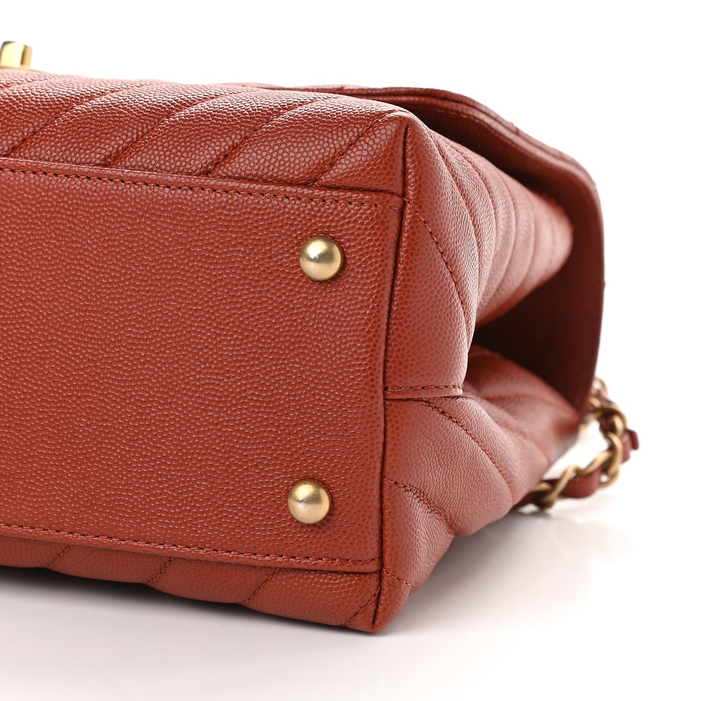 Caviar Chevron Quilted Small Coco Handle Flap Dark Orange