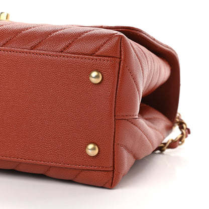 Chanel Caviar Chevron Quilted Small Coco Handle Flap Dark Orange 9 of 9