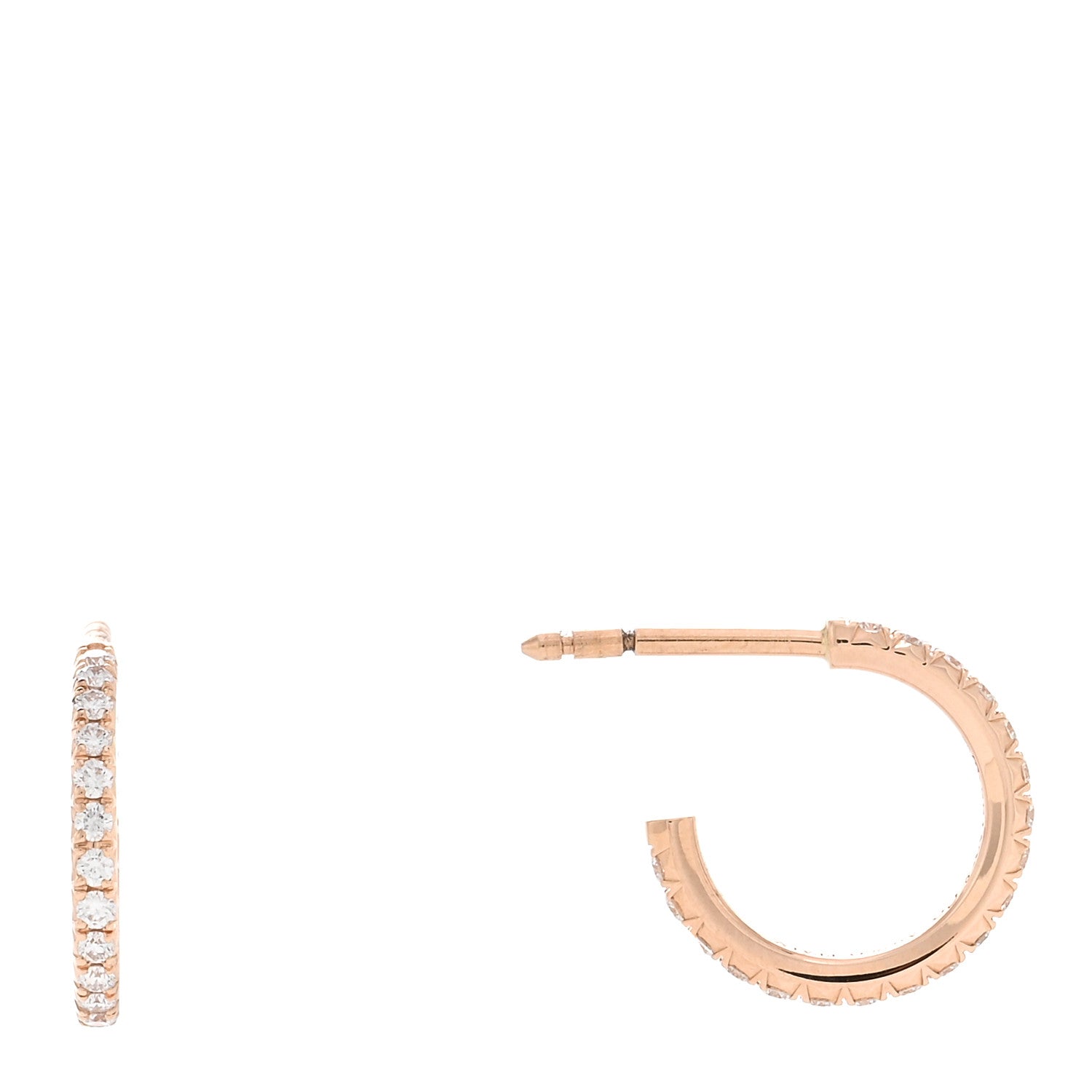 Tiffany 18K Rose Gold Diamond Small Metro Hoop Earrings 1 of 5