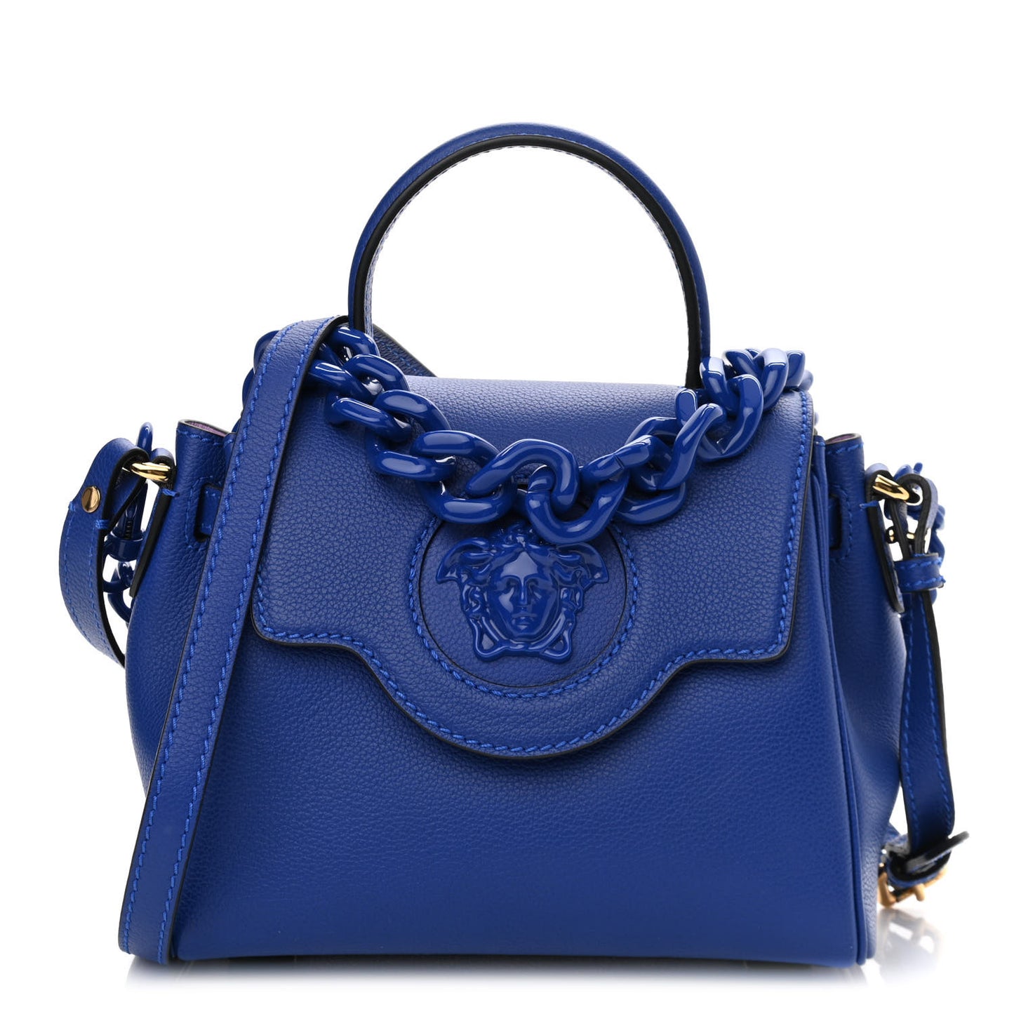 Grained Calfskin Small La Medusa Top Handle Bag Lapis