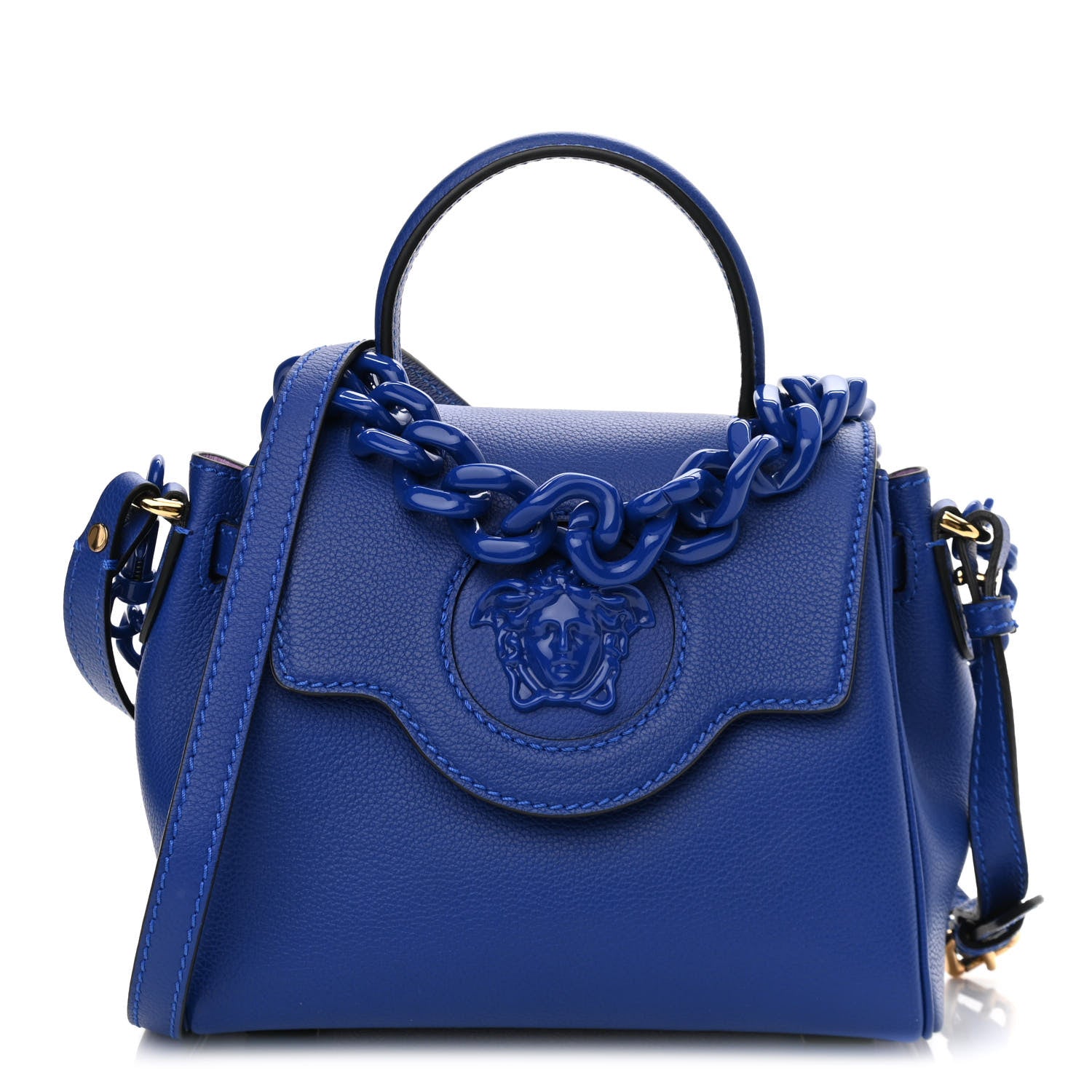 Versace Grained Calfskin Small La Medusa Top Handle Bag Lapis 1 of 9