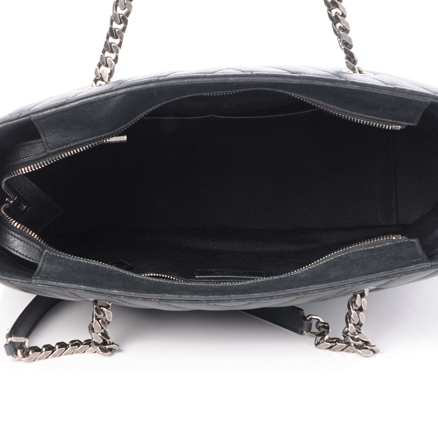 Sheepskin Matelasse Chevron Large Monogram Shopping Bag Black