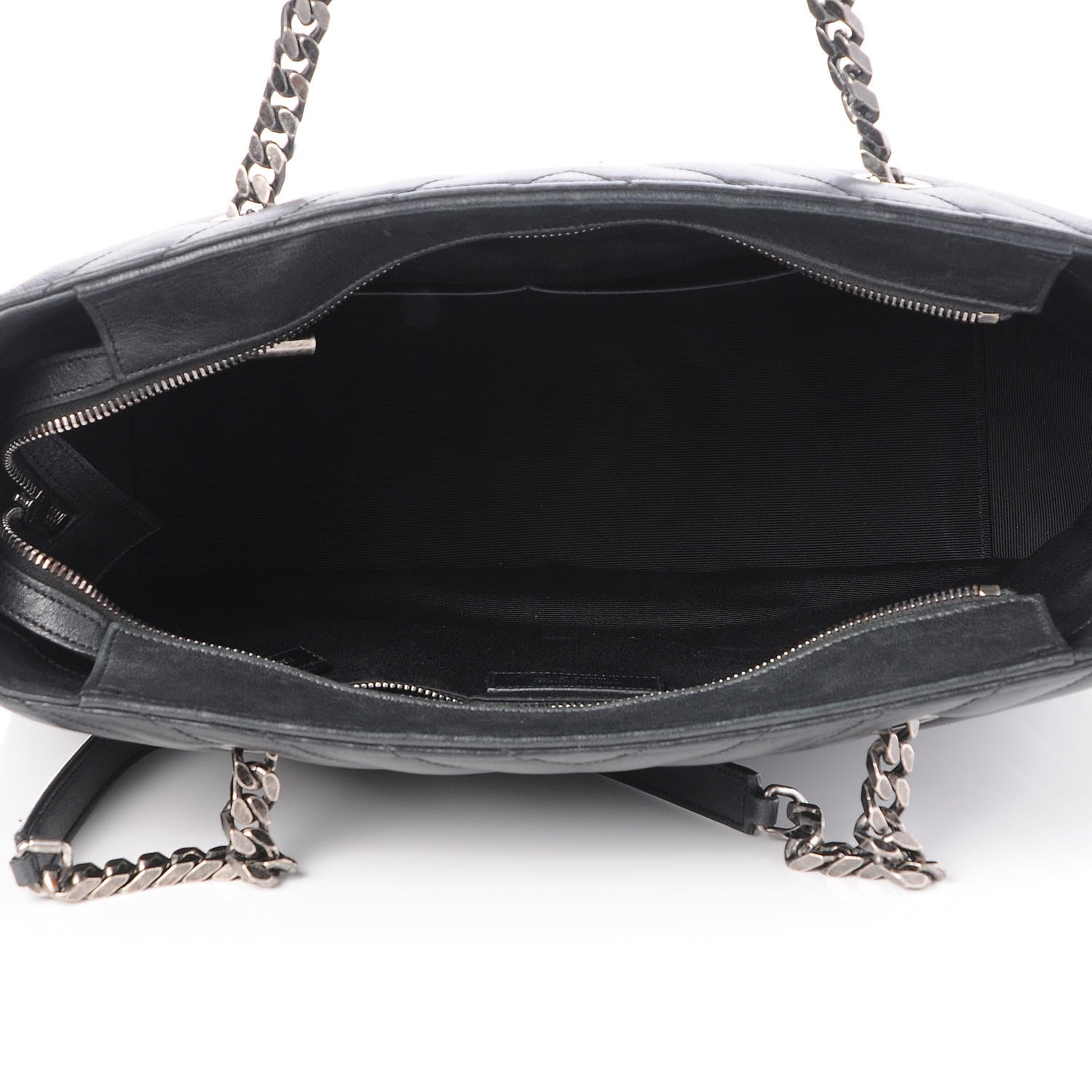 Saint Laurent Sheepskin Matelasse Chevron Large Monogram Shopping Bag Black 6 of 8