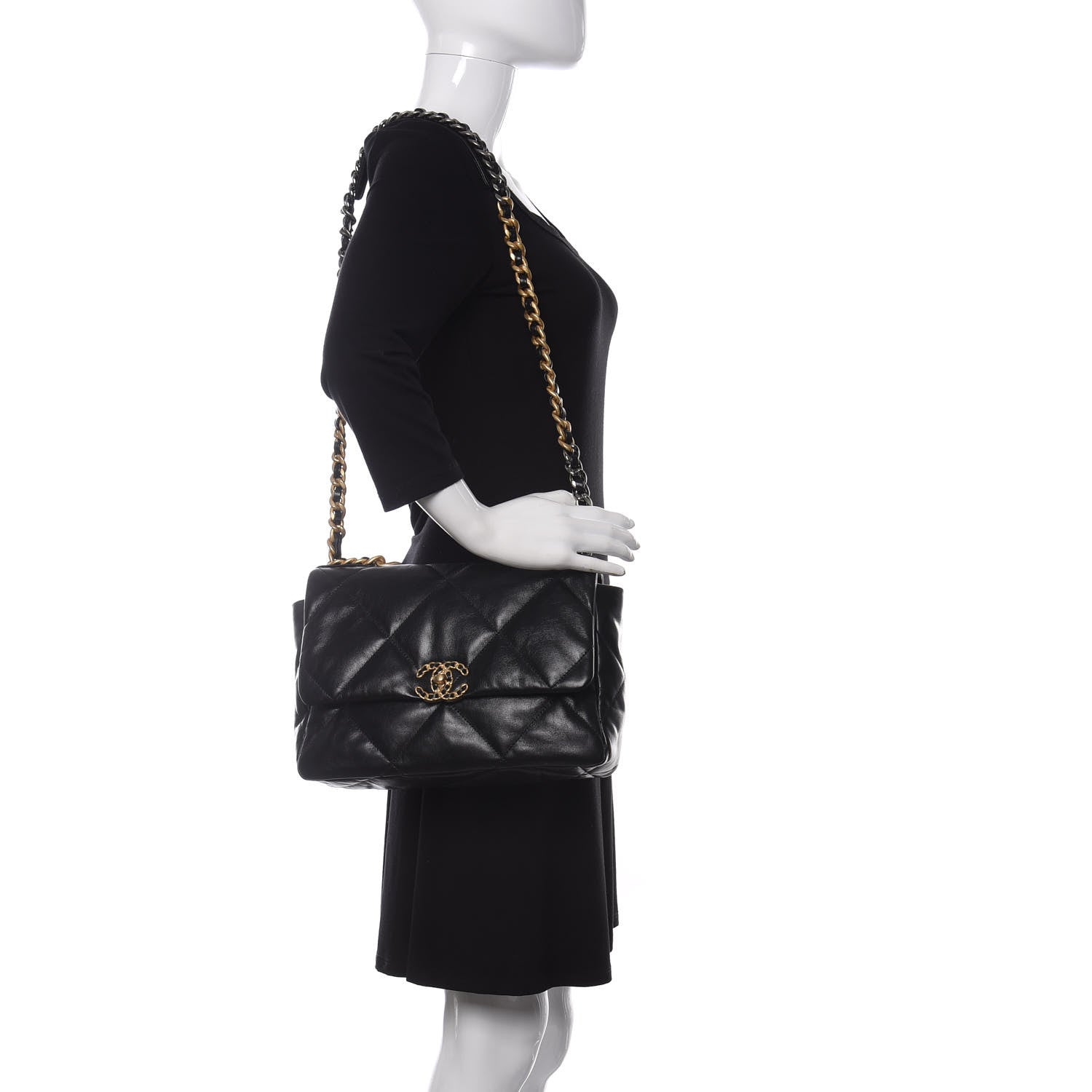 Chanel Shiny Goatskin Quilted Large Chanel 19 Flap Black 2 of 10