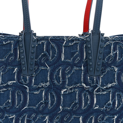 Christian Louboutin Denim Embroidered Spikes East West Cabata Tote Blue 8 of 11