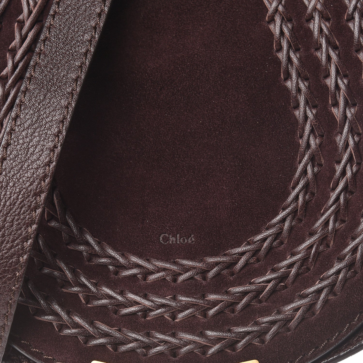 Chloe Suede Calfskin Braided Mini Marcie Round Crossbody Bag Carbon Brown 8 of 10