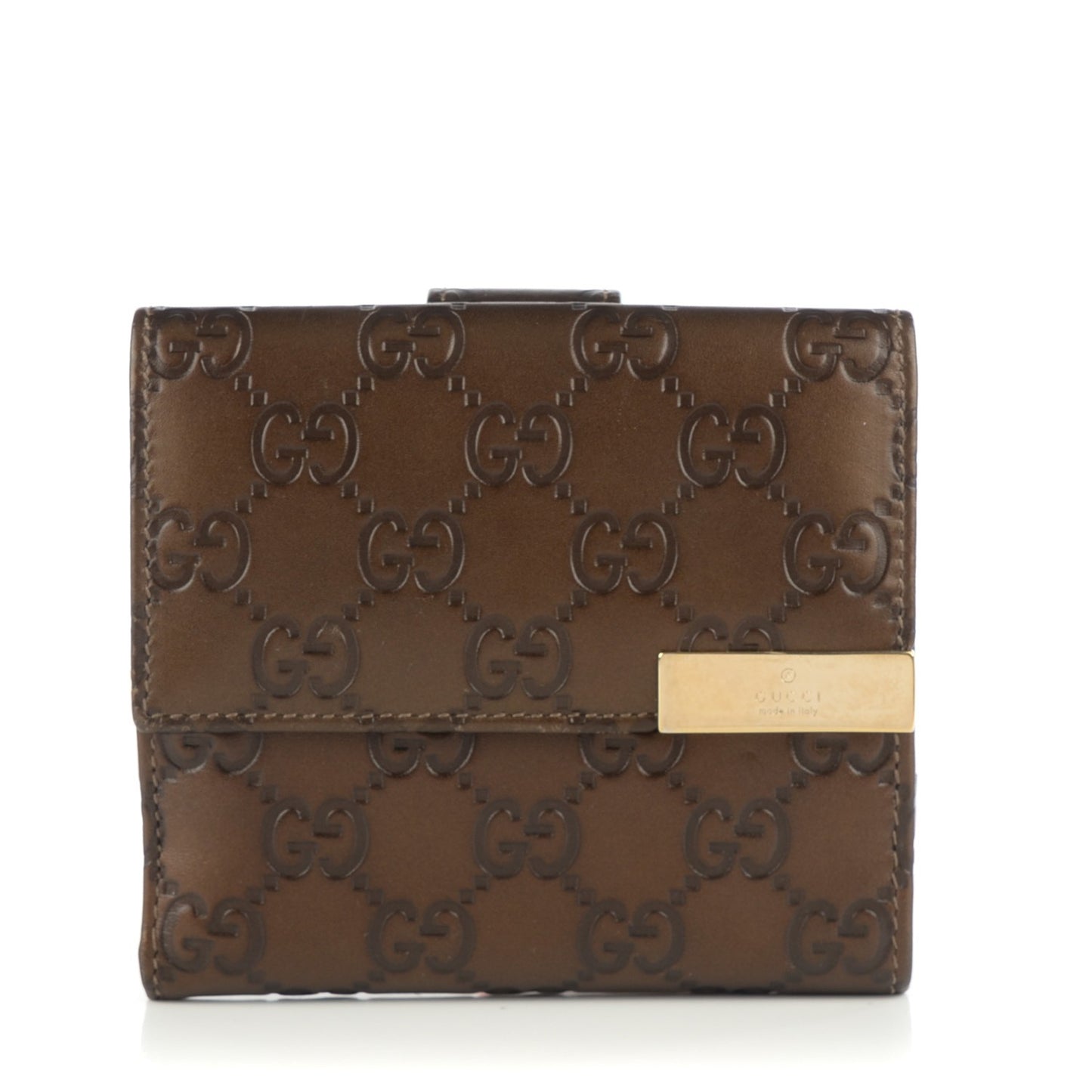 Metallic Guccissima Dice French Flap Wallet Brown