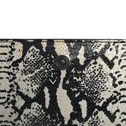 Saint Laurent Calfskin Snakeskin Embossed Classic Monogram Cassandre Clutch Beige Black 9 of 13