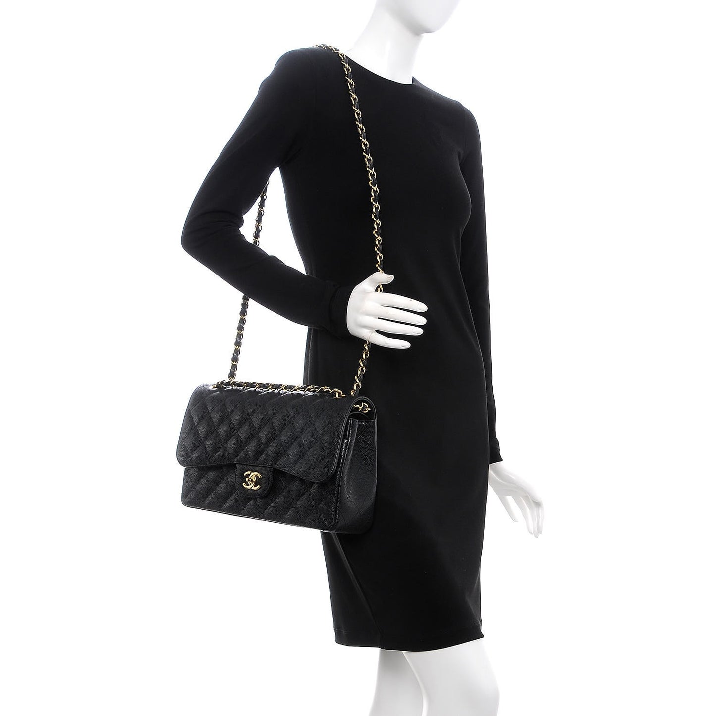 Caviar Quilted Jumbo Double Flap Black