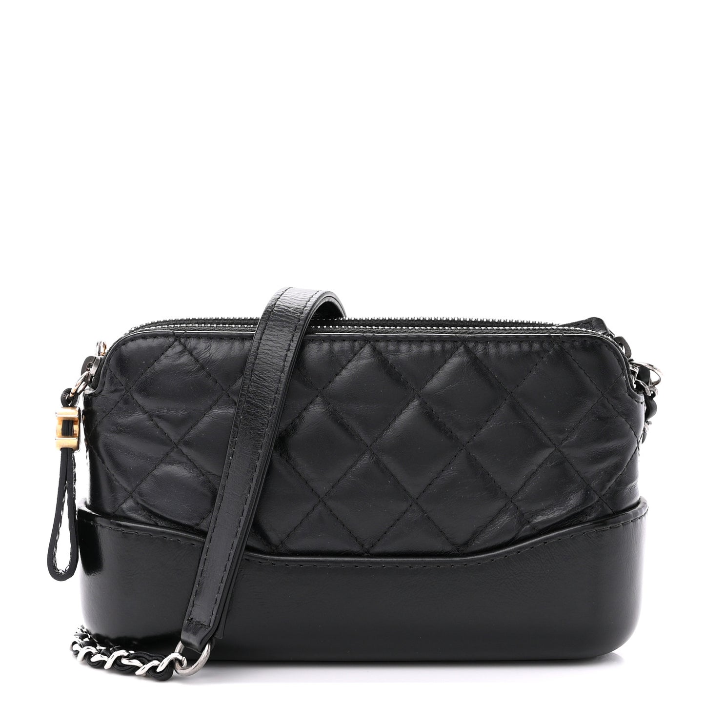 Aged Calfskin Quilted Small Gabrielle Clutch With Chain Black
