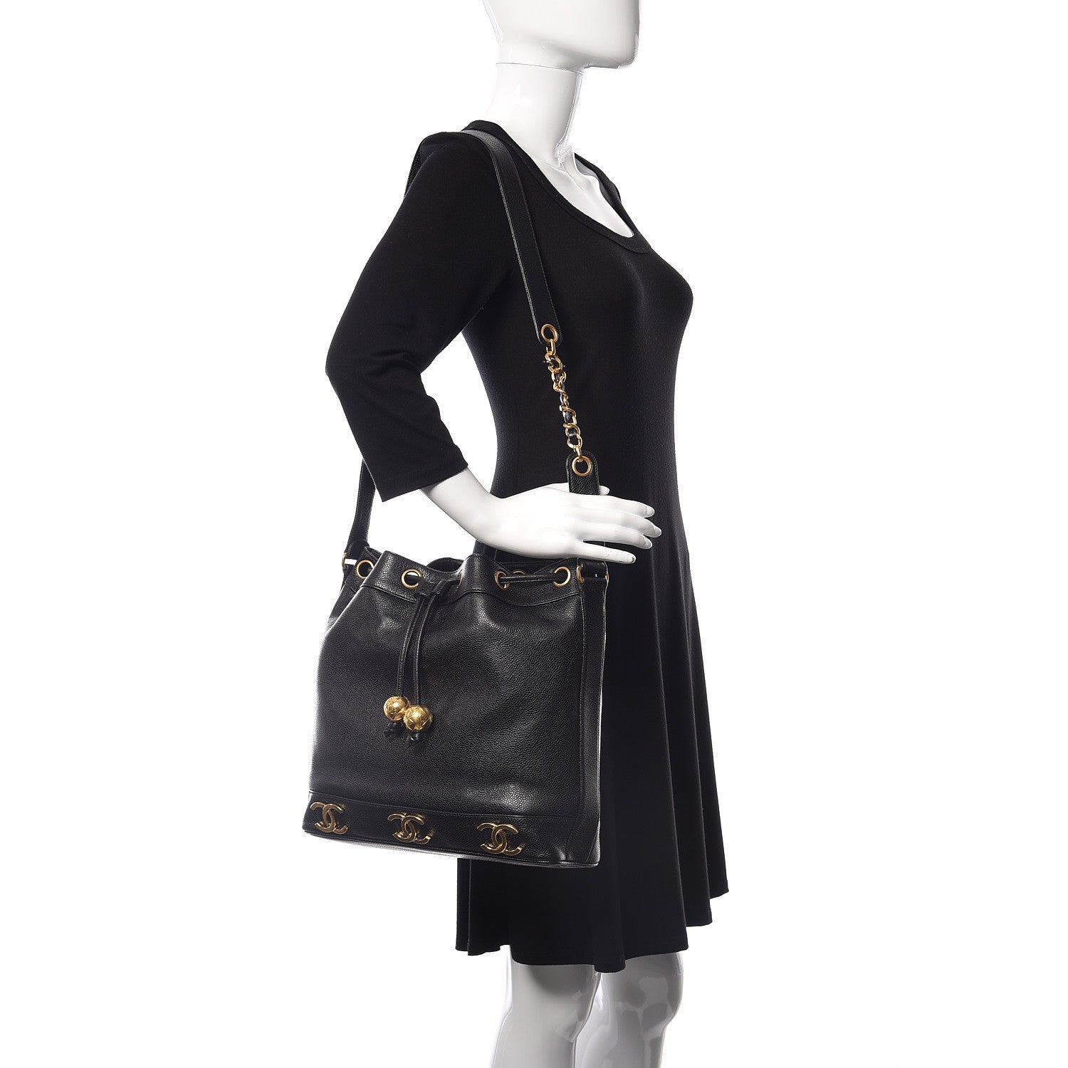 Chanel Caviar CC Drawstring Shoulder Bag Black 2 of 12