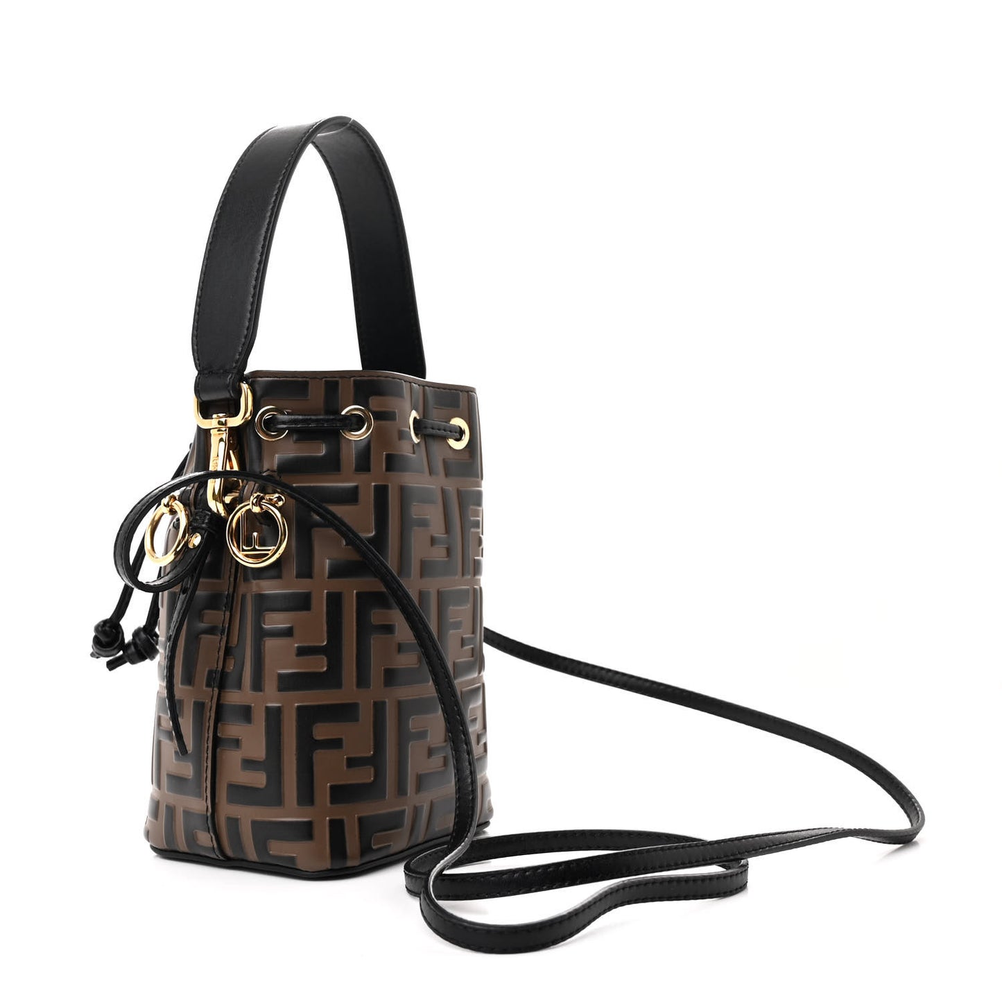 Vitello Liberty F is Fendi Bi-Color FF 1974 Embossed Mini Mon Tresor Bucket Bag Maya Black