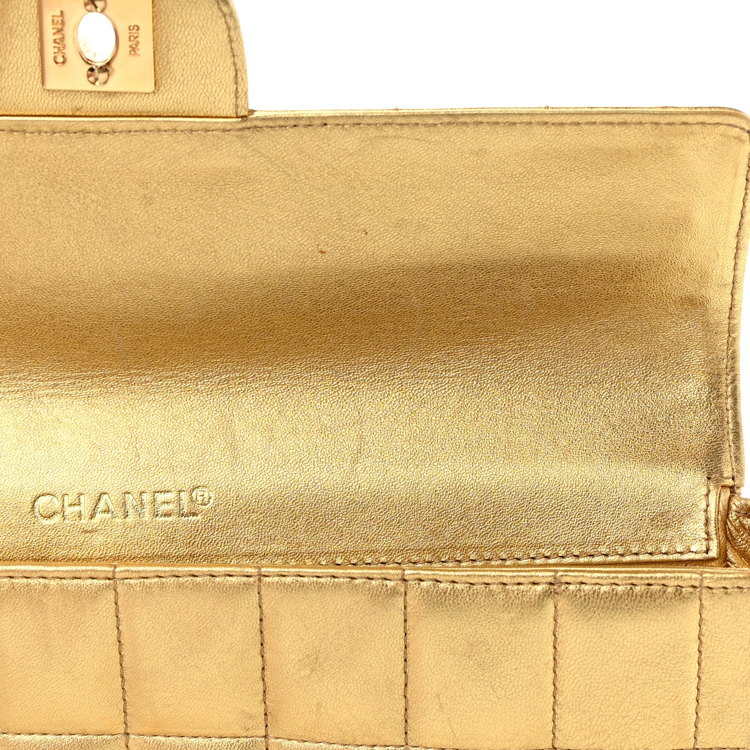 Chanel Metallic Lambskin Quilted East West Chocolate Bar Flap Gold 12 of 16