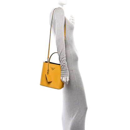 Prada Saffiano Cuir Calfskin Medium Panier Bucket Bag Soleil Black 2 of 10