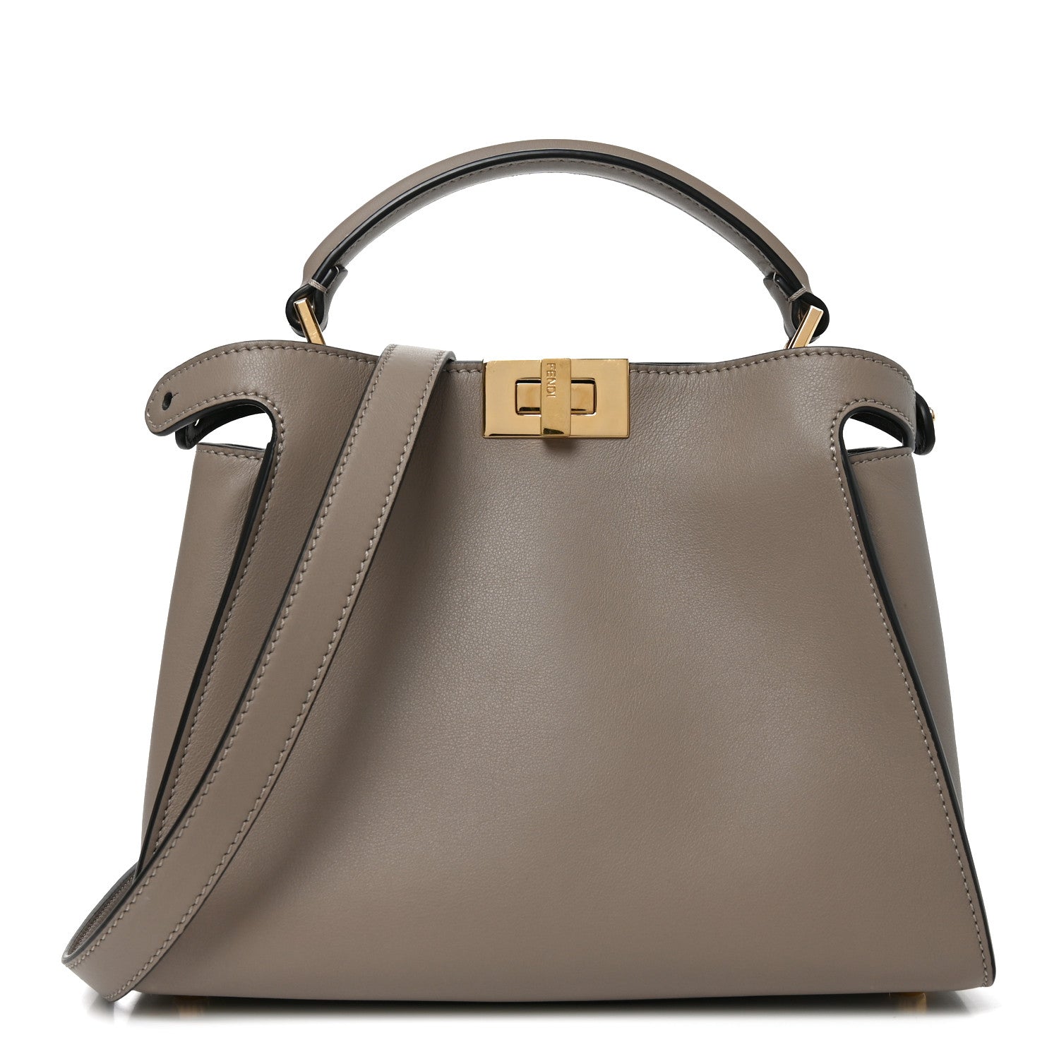 Fendi Vitello Tahiti Burro Medium Peekaboo Iconic Essentially Satchel Tortora Black 1 of 10