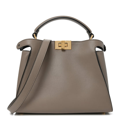 Fendi Vitello Tahiti Burro Medium Peekaboo Iconic Essentially Satchel Tortora Black 1 of 10