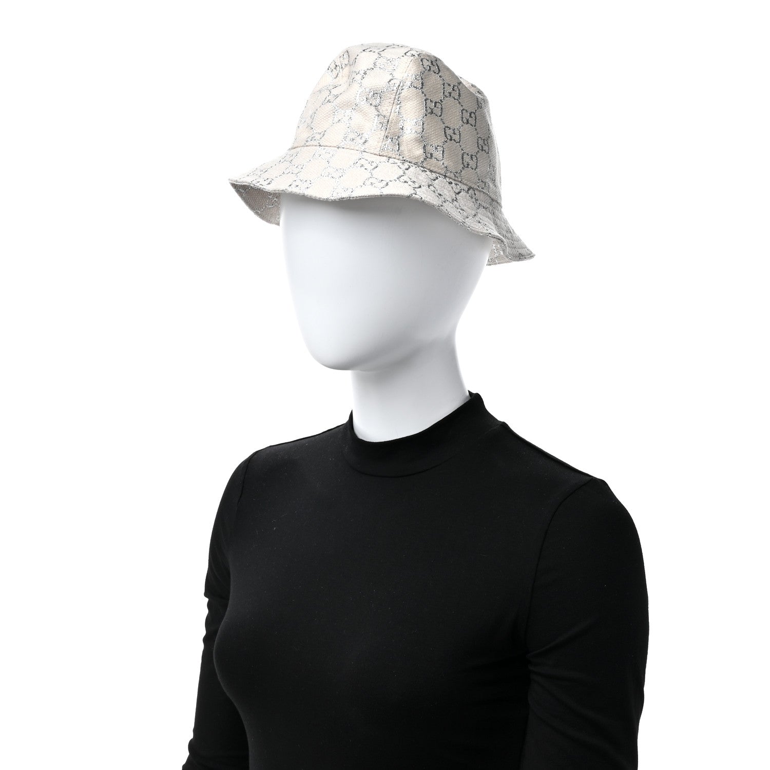 Gucci Canvas Lame GG Monogram Bucket Hat S Gardenia Silver 2 of 9