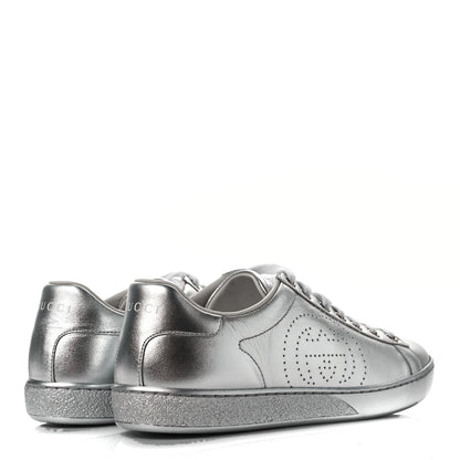 Gucci Metallic Nappa Interlocking G Perforated Womens Ace Sneakers 37.5 Silver 4 of 8