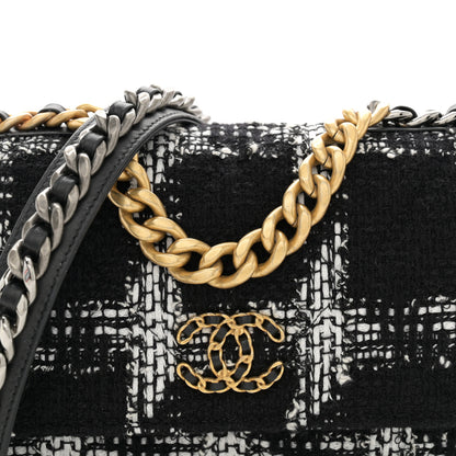 Chanel Tweed Quilted Chanel 19 Wallet On Chain WOC Black White 9 of 12