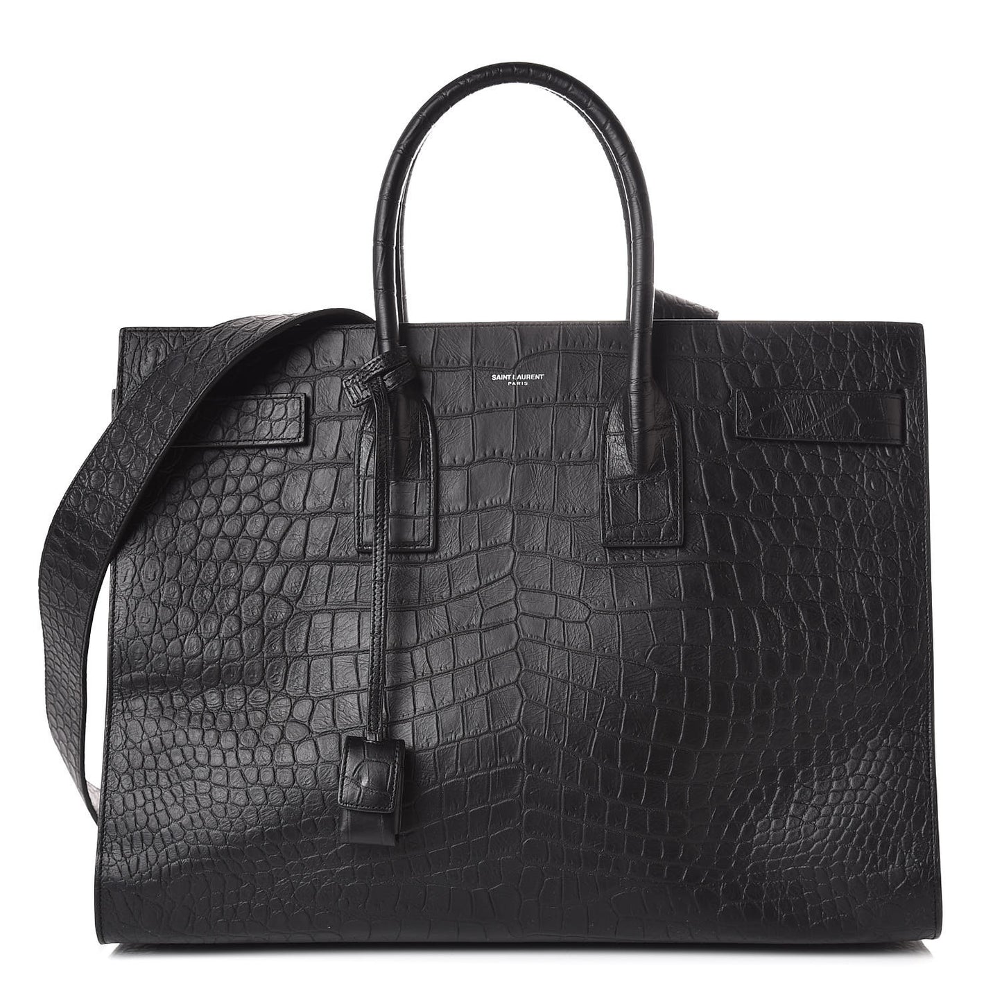 Calfskin Crocodile Embossed Large Sac De Jour Carryall Black
