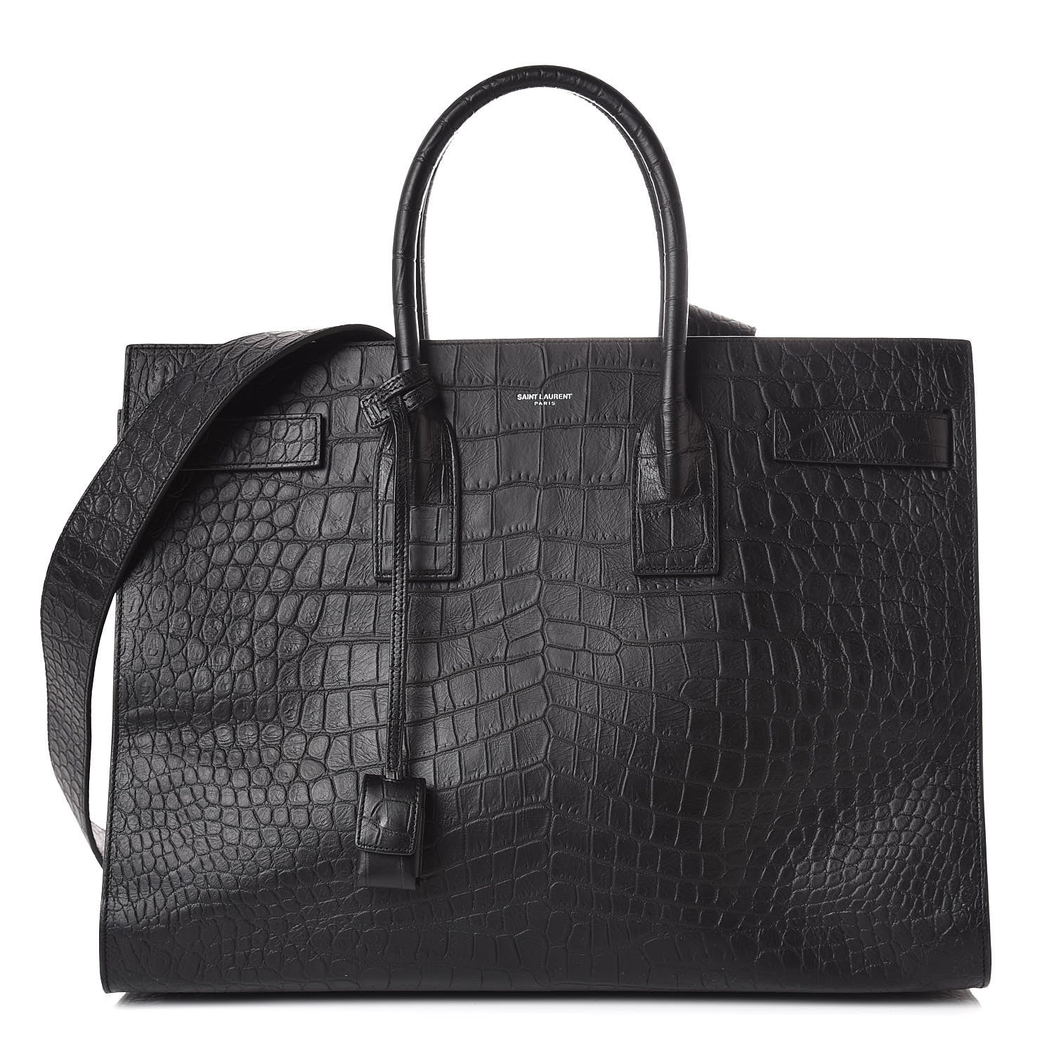 Saint Laurent Calfskin Crocodile Embossed Large Sac De Jour Carryall Black 1 of 11